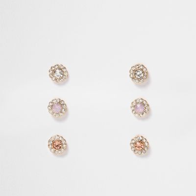 Gold tone flower diamant&#233; earrings pack